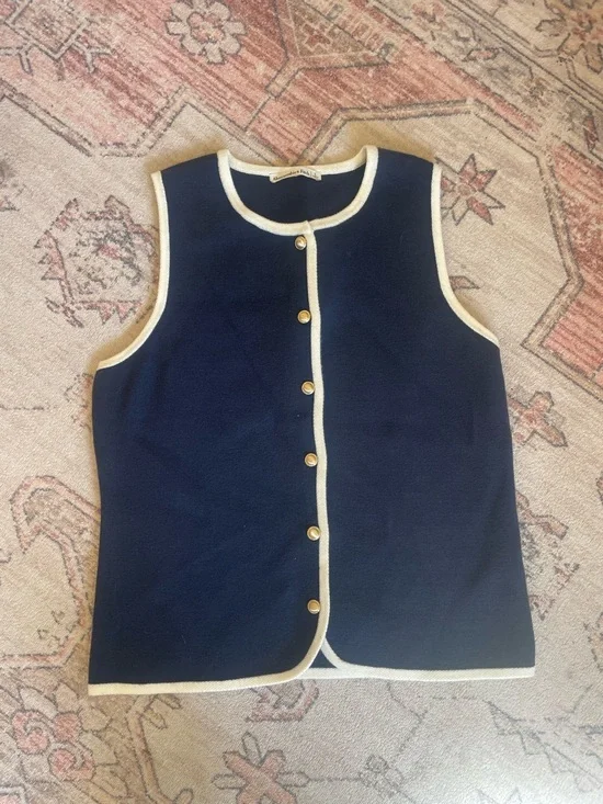 Abercrombie & Fitch Preppy Navy Button Up Sweatervest Womens L - Picture 2 of 4